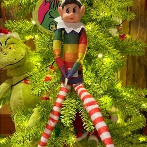 Rainbow Elf Doll with Striped Legs